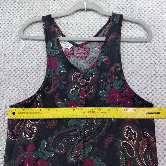 VTG Fabrizio Dress Womens S Black Paisley Rose Button Front Boho Pleated - Picture 10 of 11